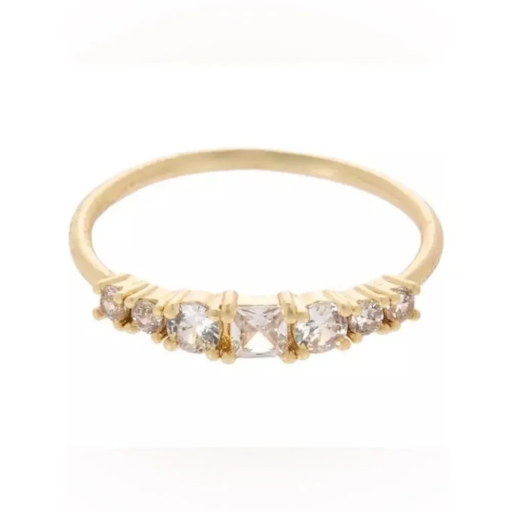 Gold Cubic Stone Half-Set Stackable Ring